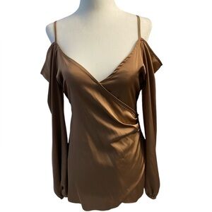 Le Chateau Bronze Off The Shoulder Blouse Size M Satin Good Used Condition